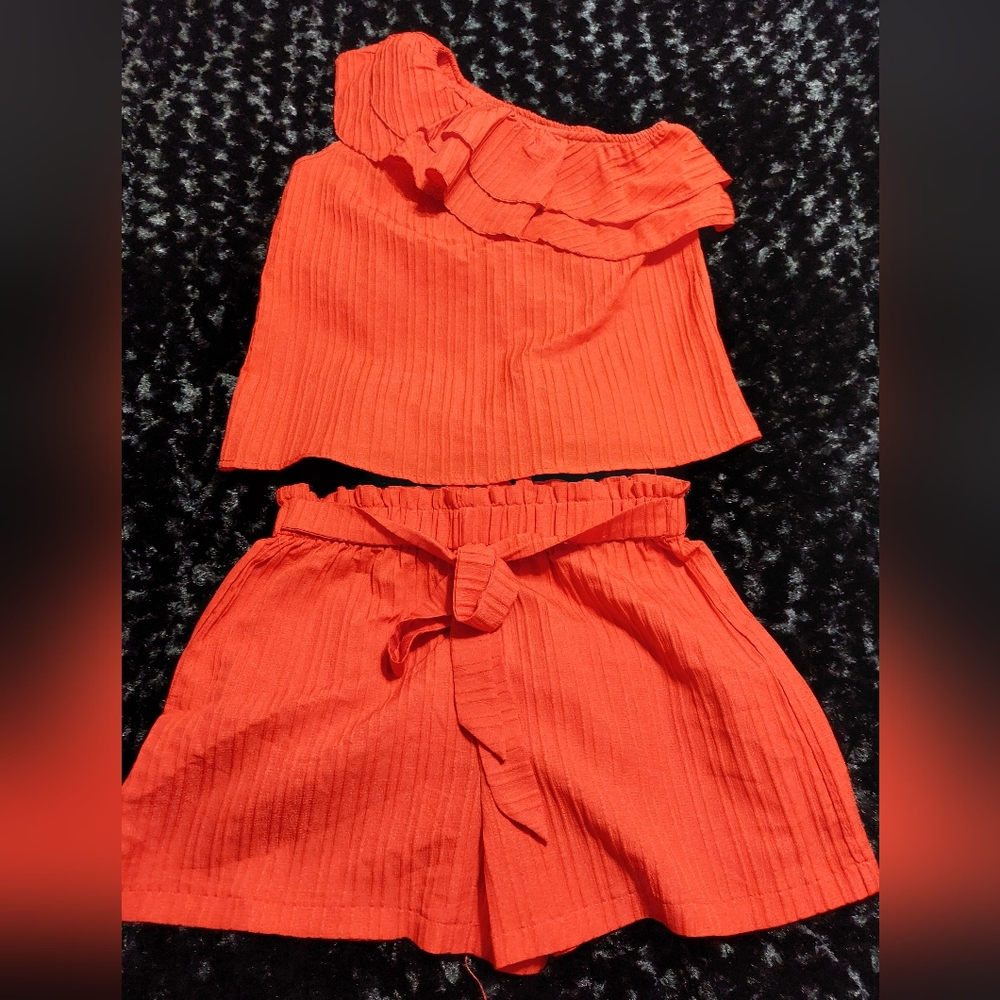 Red Ruffled Top and Shorts Set